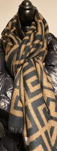 Load image into Gallery viewer, Designer inspired scarf in Camel and Black
